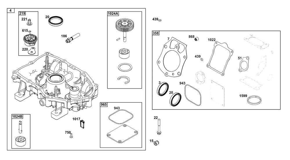 Crankcase Cover/Sump Group Diagram and Parts List for 61G877-0017-J1  Briggs and Stratton Engine
